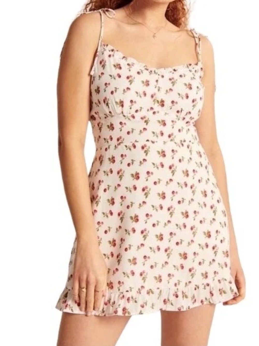 Abercrombie & Fitch White Cherry Tie-Shoulder Mini Dress